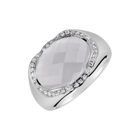 Diamond ring with Quartz Snow Glitter night