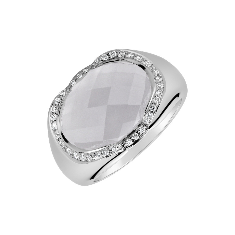 Diamond ring with Quartz Snow Glitter night