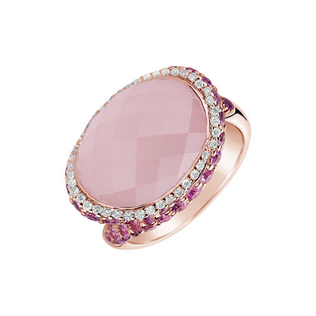 Diamond ring with Rose Quartz and Sapphire Kaycee