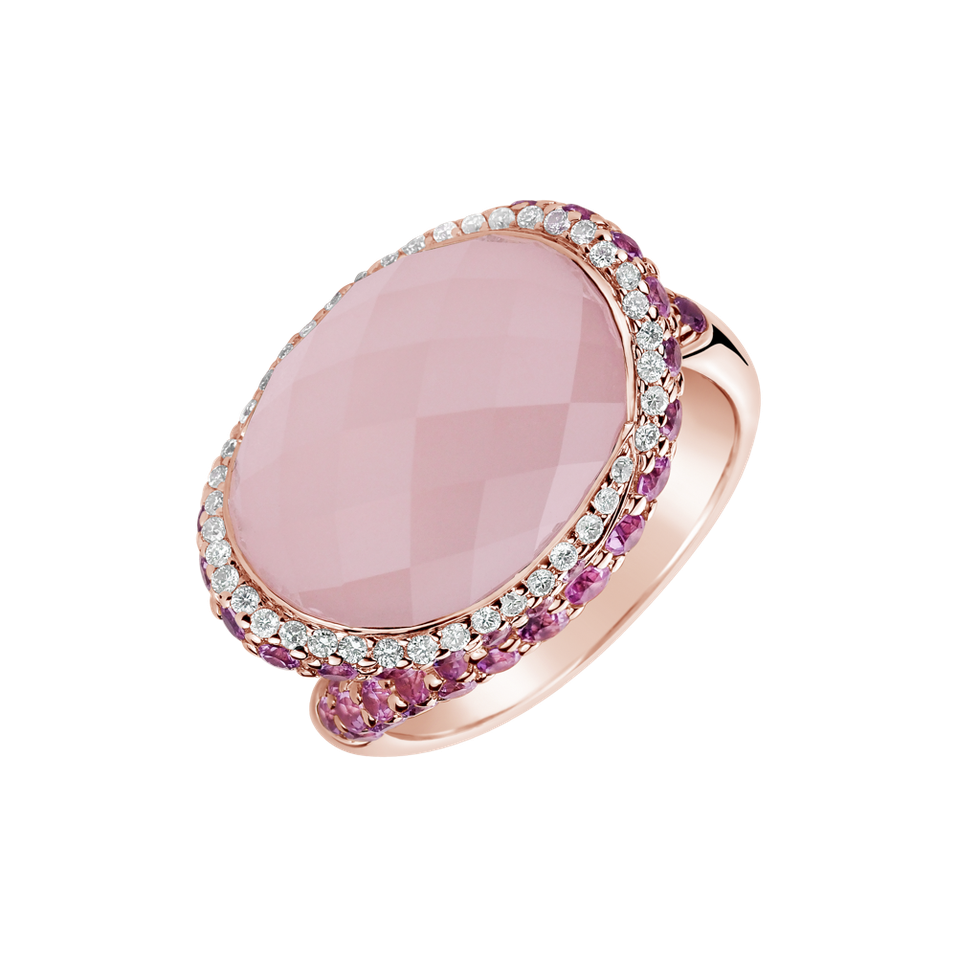Diamond ring with Rose Quartz and Sapphire Kaycee