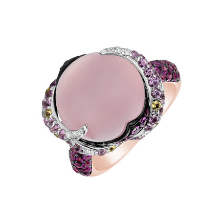 Diamond ring with Rose Quartz and Sapphire Secret Pomp