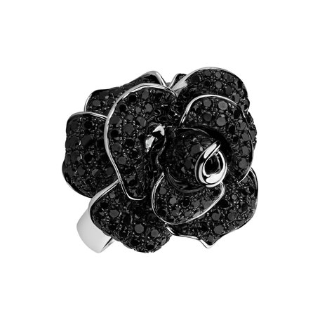 Ring with black and white diamonds Flower Legend