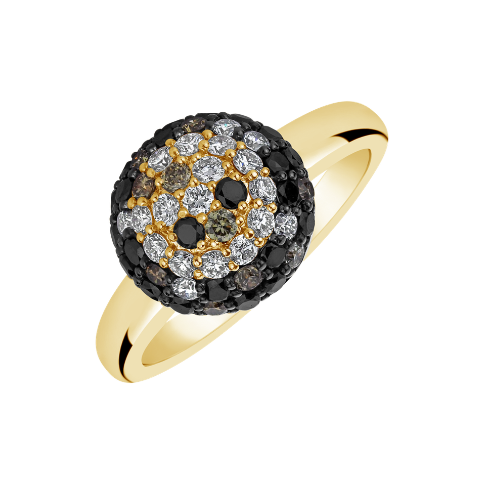 Ring with white, brown and black diamonds Magic Poem