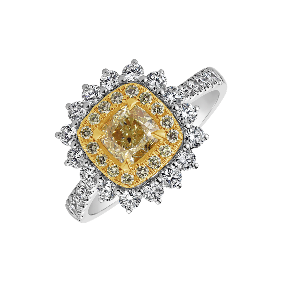 Diamond ring with yellow diamonds and white diamonds Radiant Sunshine