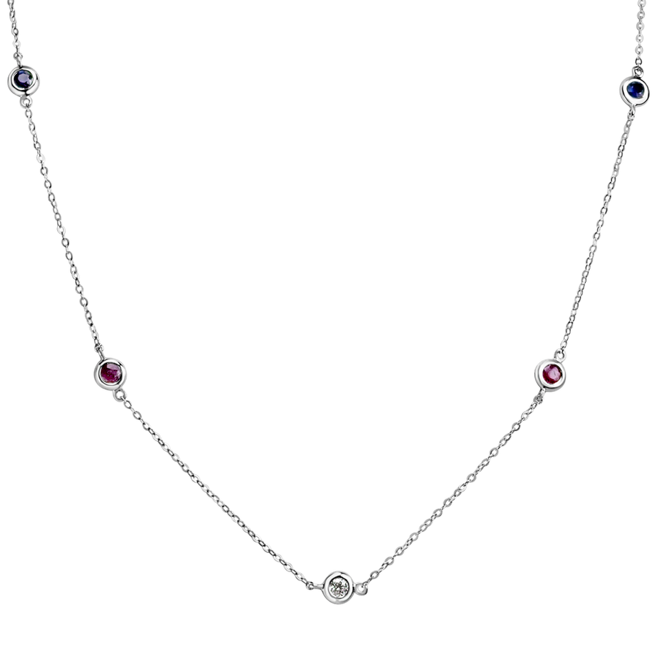 Diamond necklace with Ruby and Sapphire Dots