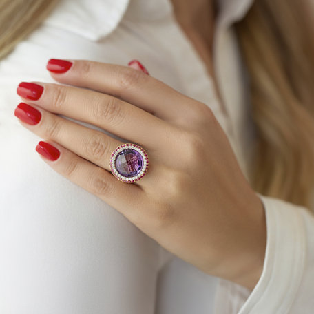 Diamond ring with Amethyst, Sapphire and Ruby Awenita