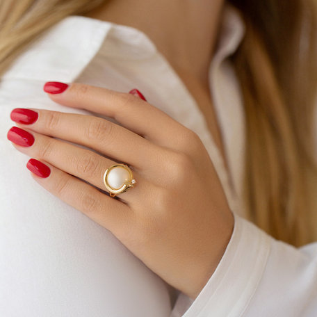 Diamond ring with Pearl Caulerpa Pearl