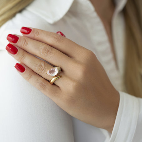 Ring with Rose Quartz, brown and white diamonds Venus Ribbon