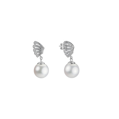 Diamond earrings with Pearl Angel Pearls