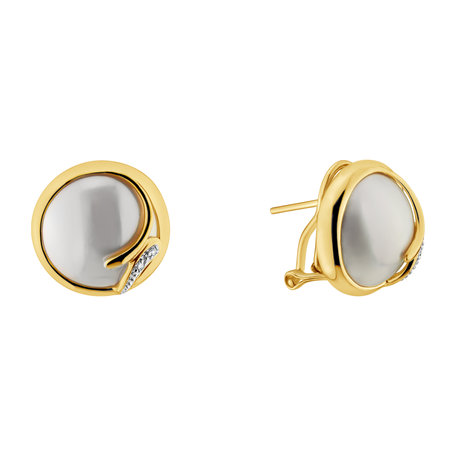 Diamond earrings with Pearl Heliades