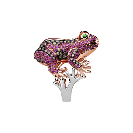 Ring with brown diamonds, Garnet and Sapphire Posh Frog