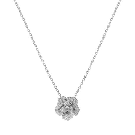 14ct white gold diamond pendant with necklace Pristine Rose