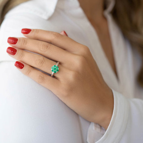 Diamond ring with Emerald Divine Blossom