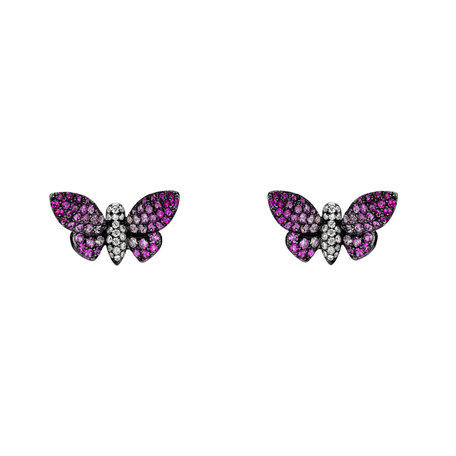 Diamond earrings with Ruby and Sapphire Graceful Butterfly