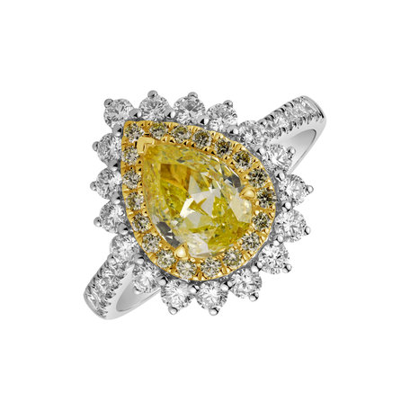 Ring with yellow and white diamonds Joyful Drop