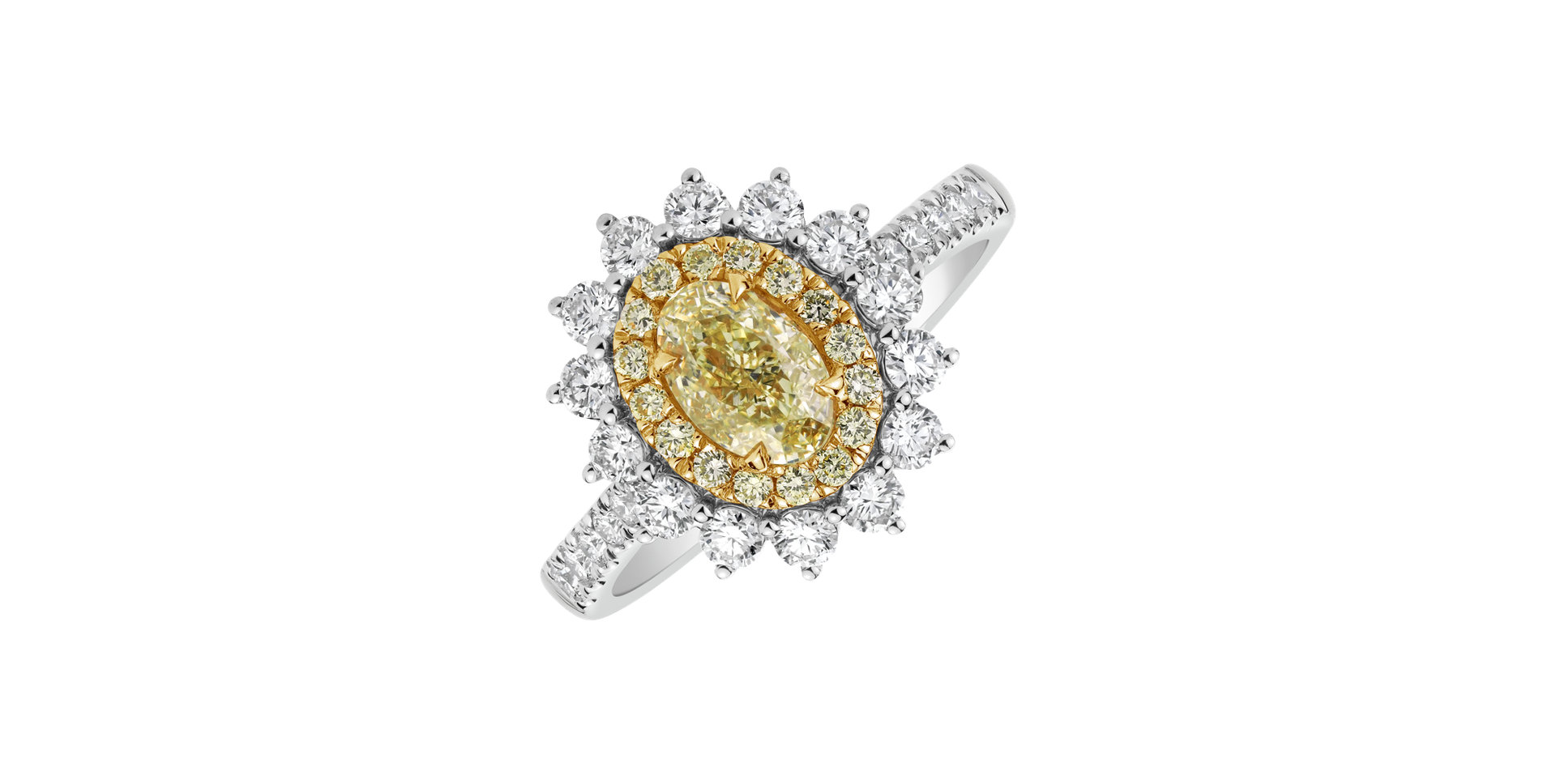 Ring with yellow and white diamonds Sun Flower