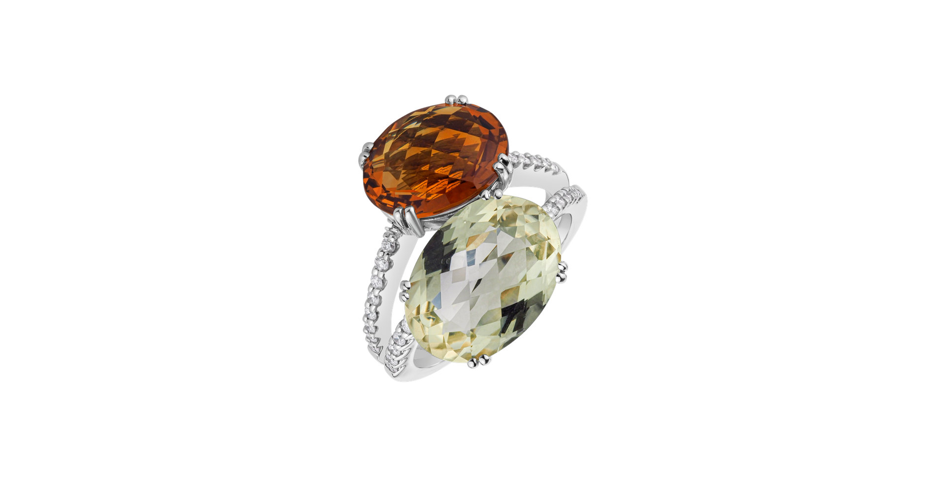 Diamond ring with Quartz and Citrine De dragon