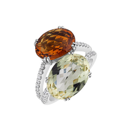 Diamond ring with Quartz and Citrine De dragon