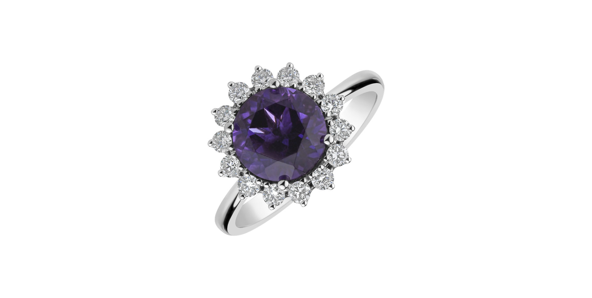 Diamond rings with Amethyst Sun Impression