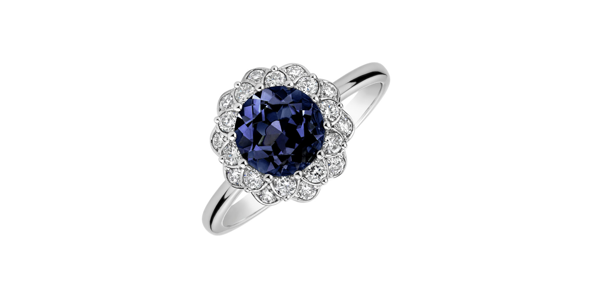 Ring with Iolite and diamonds Flower Joy