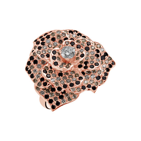 Ring with white, brown and black diamonds Heavenly Rose