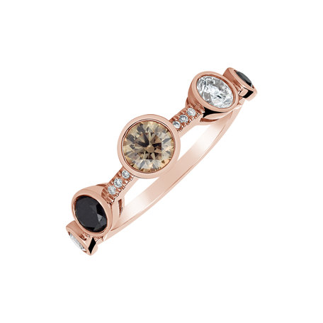 Ring with white, brown and black diamonds Galaxy of Passion
