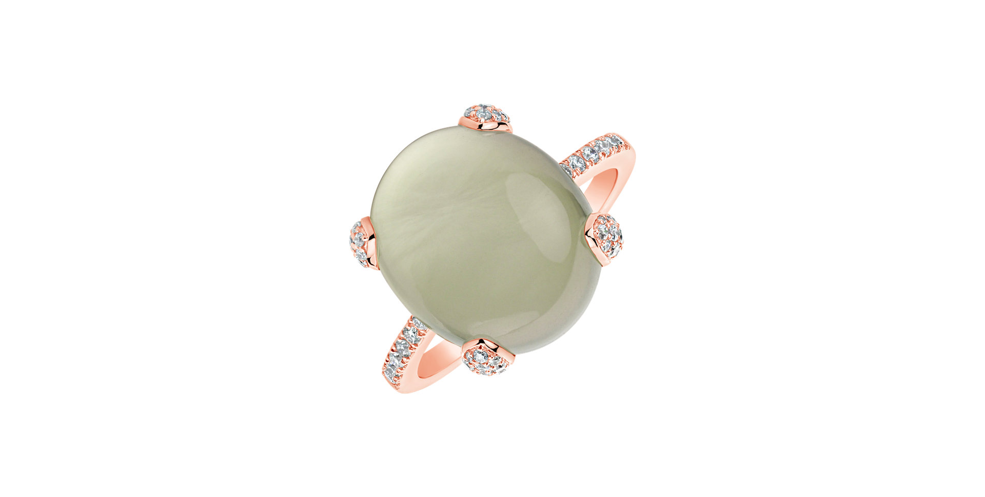 Diamond ring with Prehnite Niche