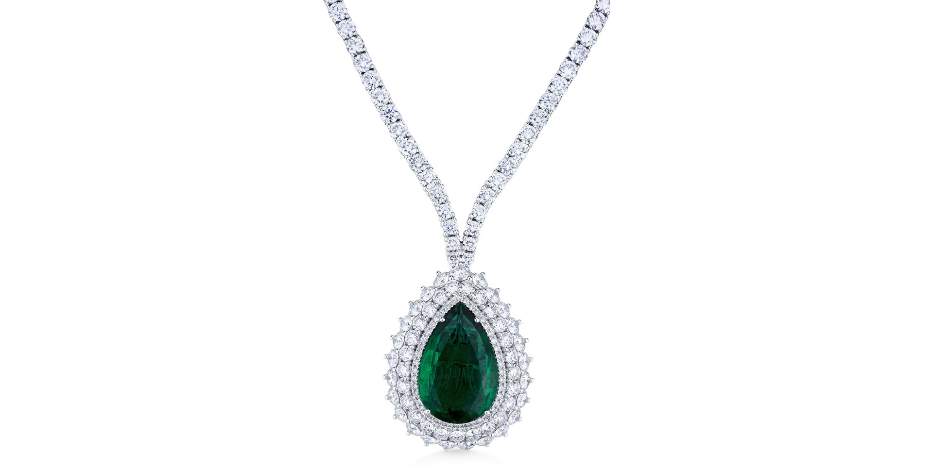 Diamond necklace with Emerald Aurora Tear