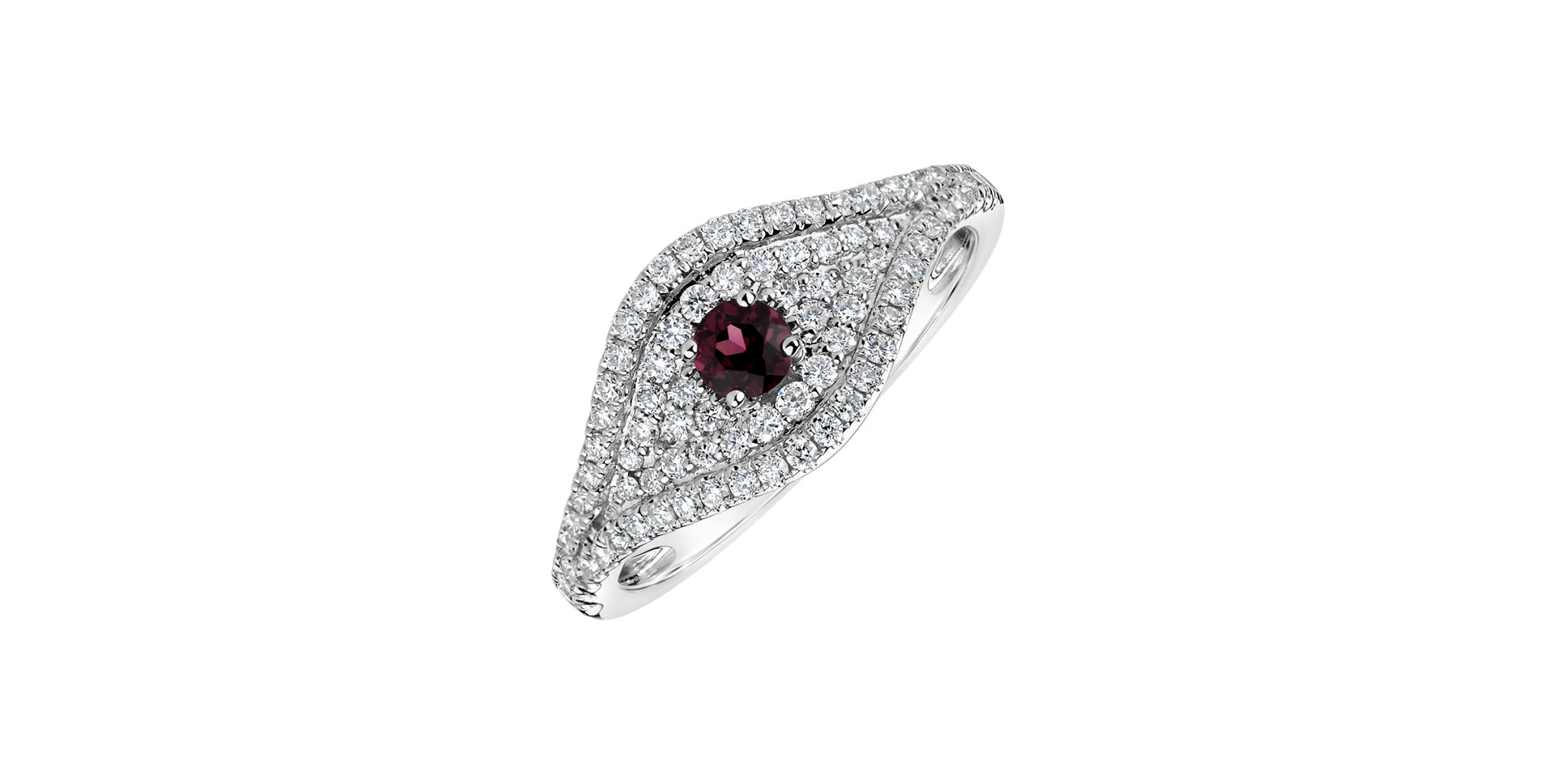 Diamond ring with Rhodolite Bright Vision