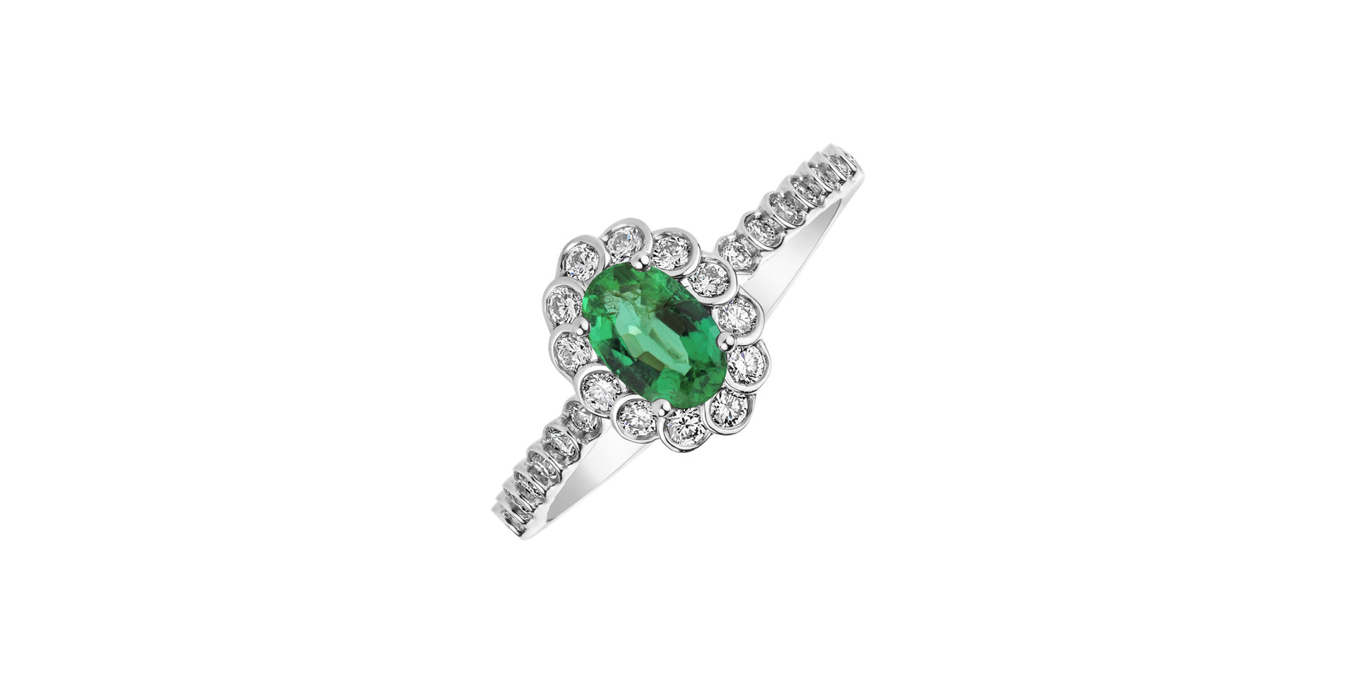 Diamond ring with Emerald Princess Glamour