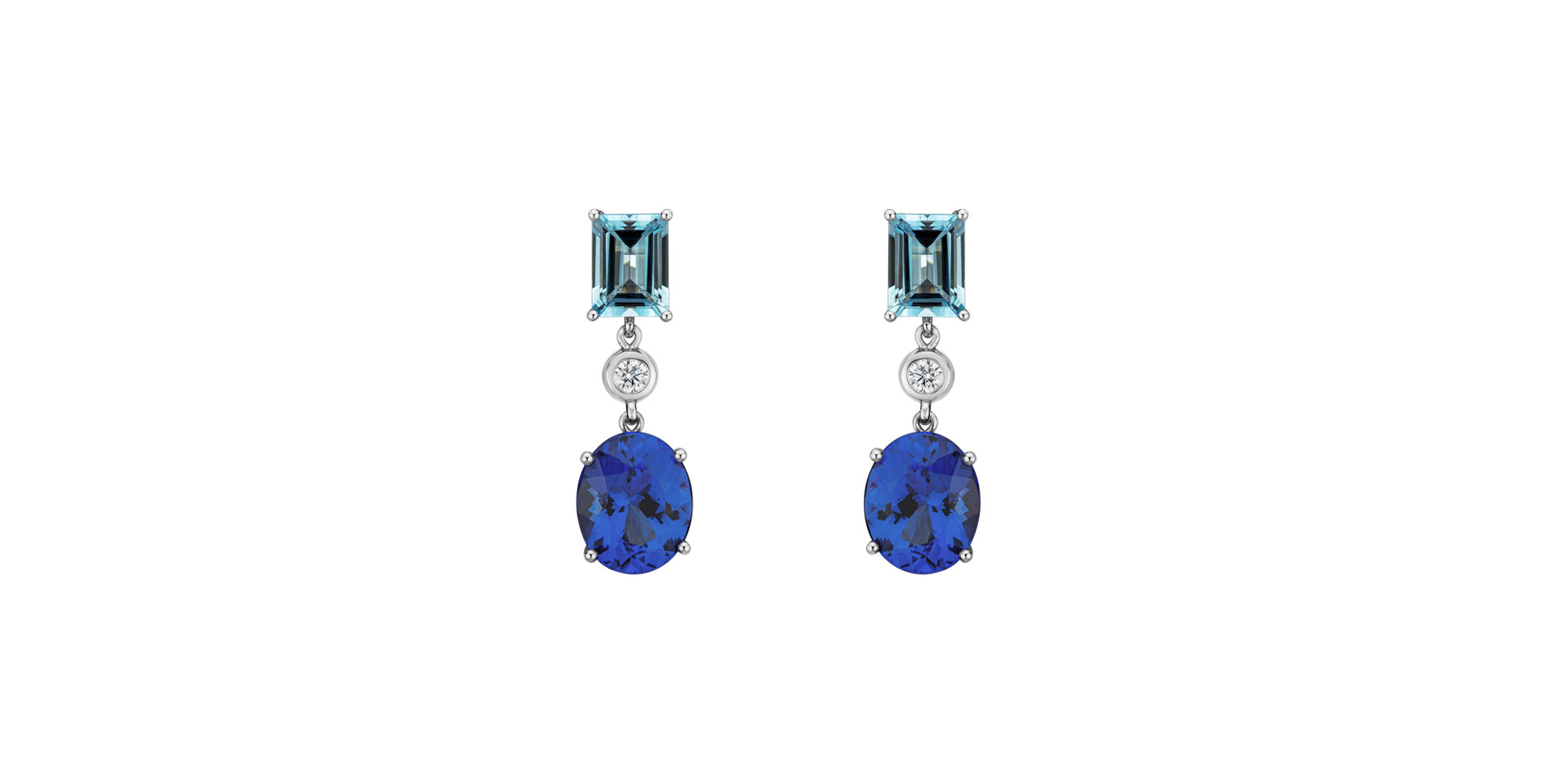 Diamond earrings, Aquamarine and Tanzanite Miracle Rain