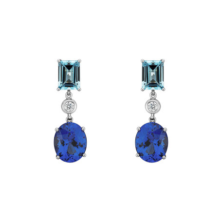 Diamond earrings, Aquamarine and Tanzanite Miracle Rain