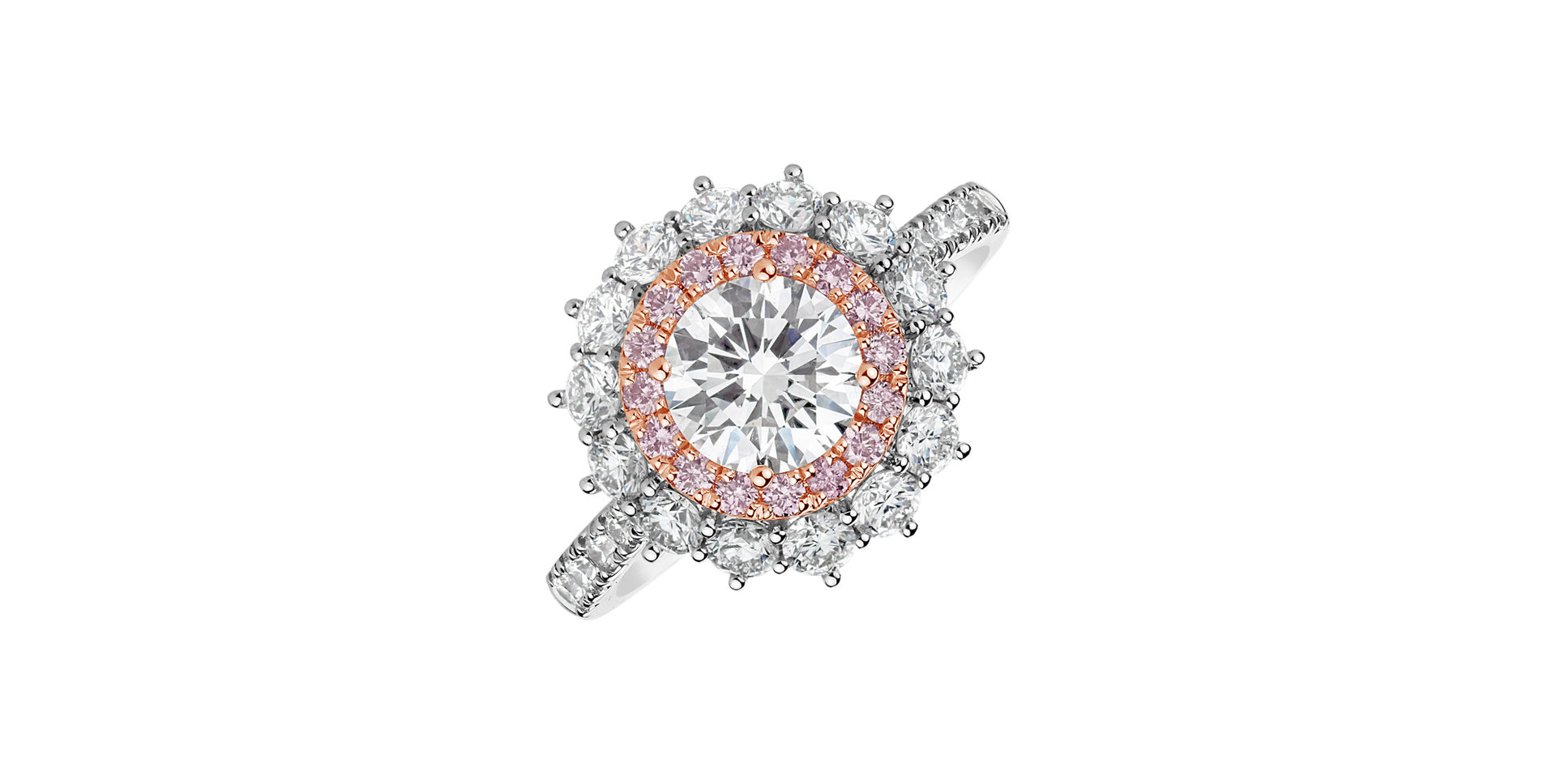 Ring with pink and white diamonds Princess