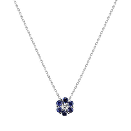 Diamond necklace with Sapphire Shiny Flower