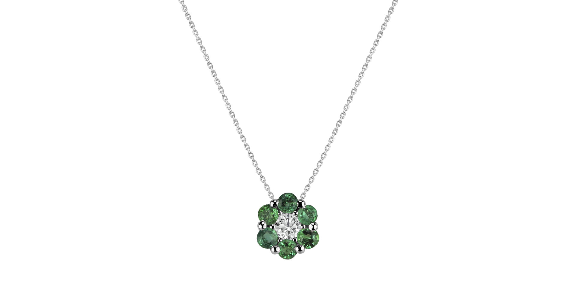 Diamond necklace with Emerald Shiny Flower