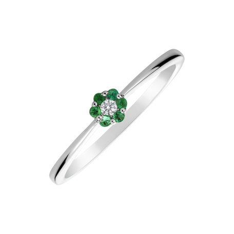 Diamond ring with Emerald Shiny Flower