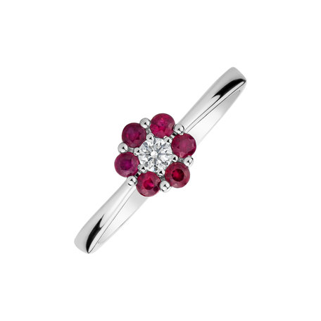 Diamond ring with Ruby Shiny Flower