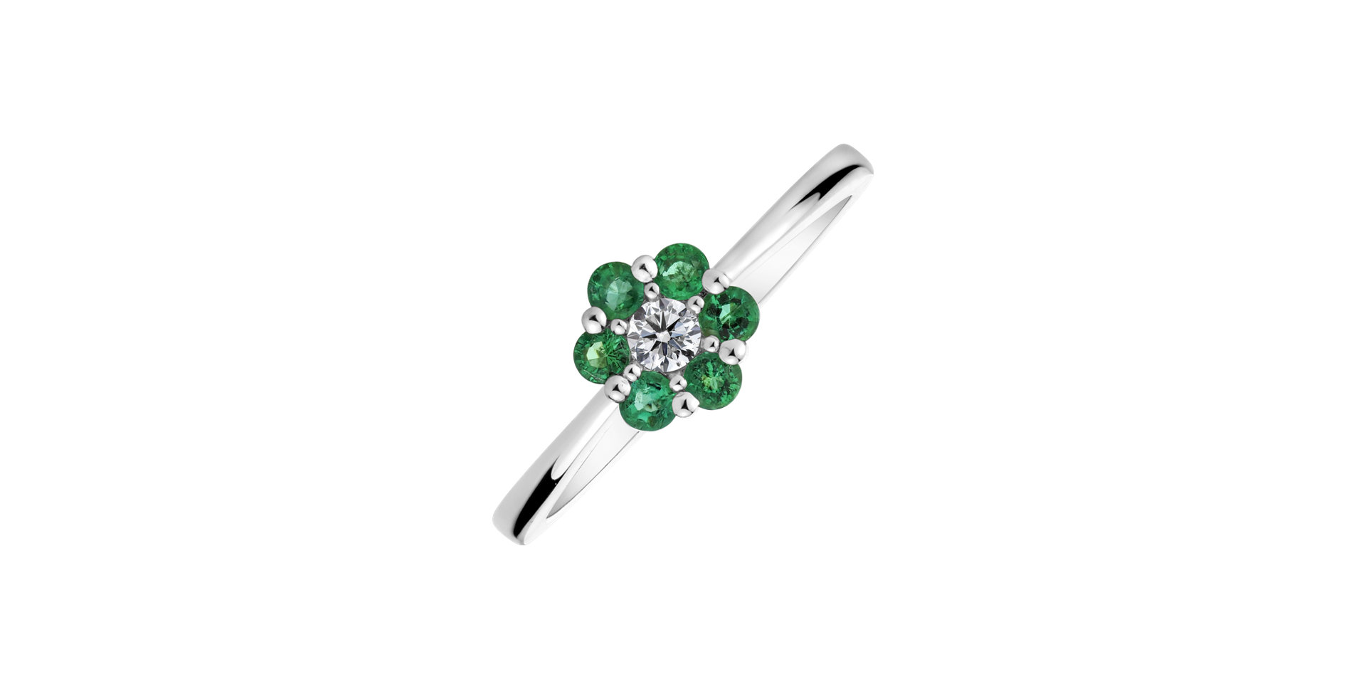 Diamond ring with Emerald Shiny Flower