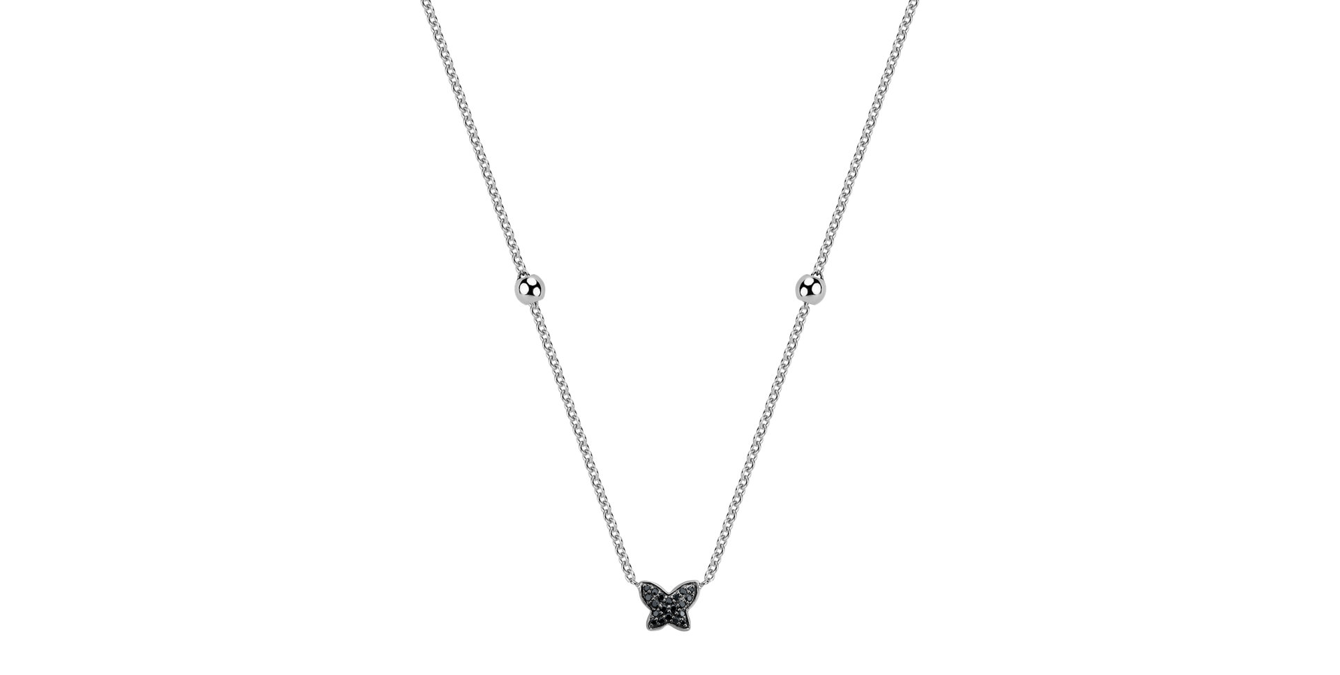 Necklace with black and white diamonds Magic Butterfly