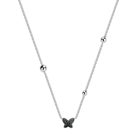 Necklace with black and white diamonds Magic Butterfly