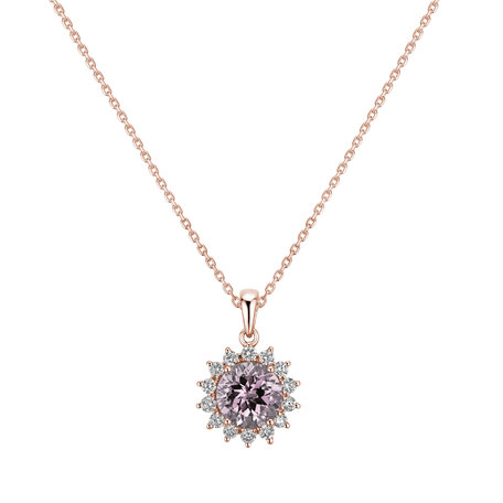 Diamond pendant with Rose Quartz Lilac Flower