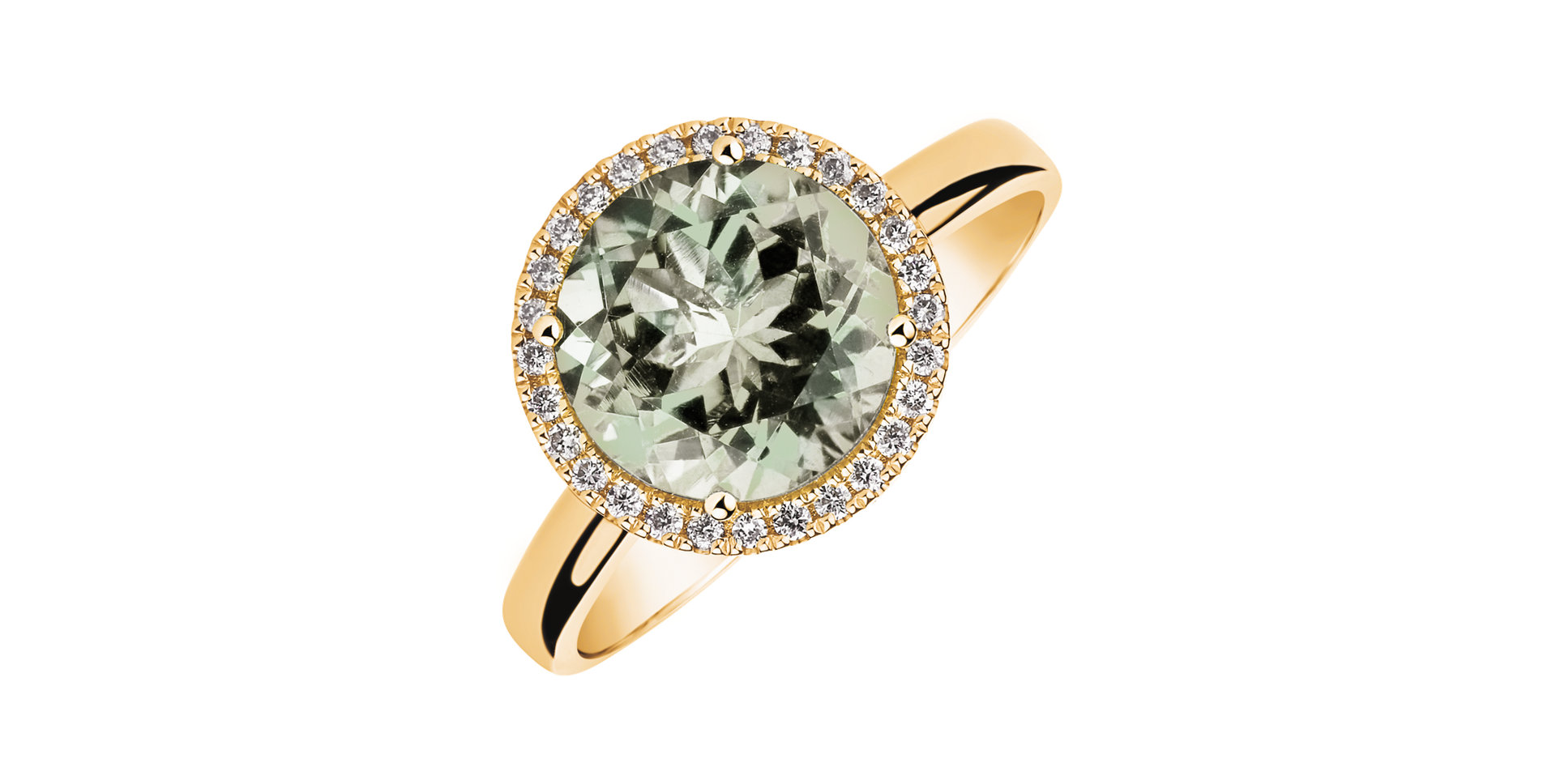 Diamond ring with Amethyst Green Bonbon