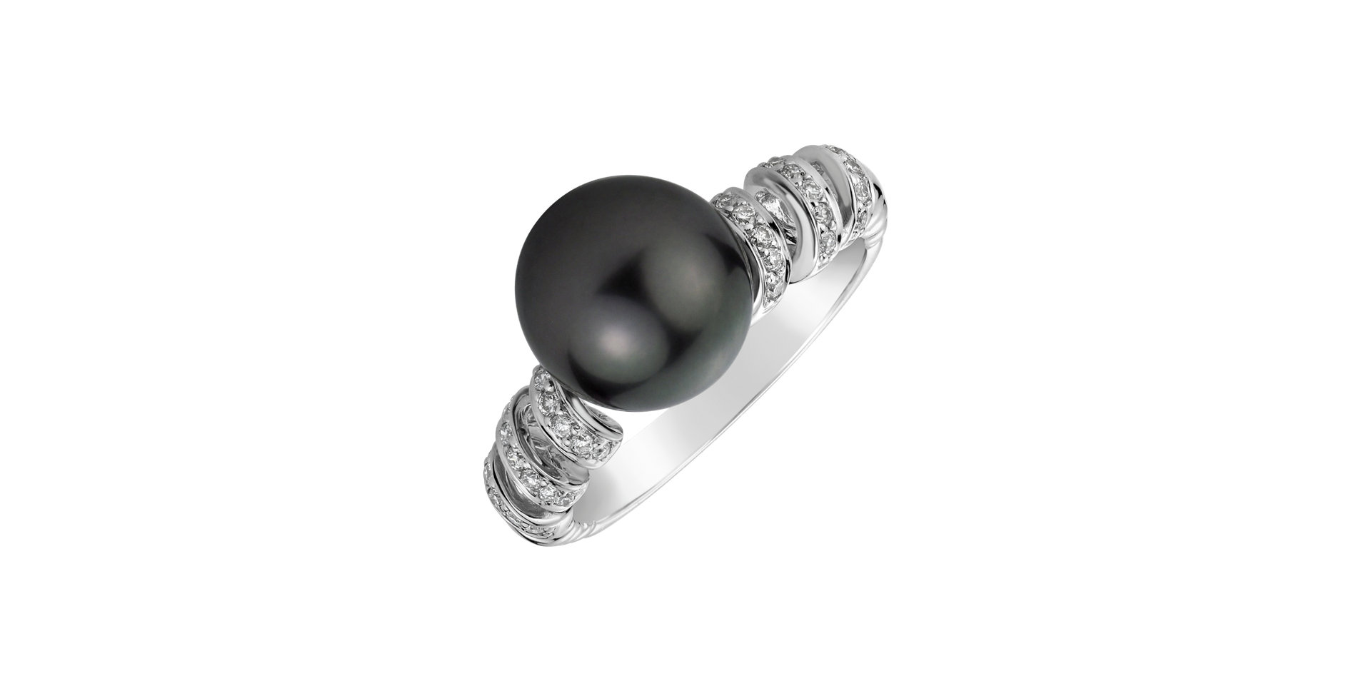 Diamond ring with Pearl Stormy Depth