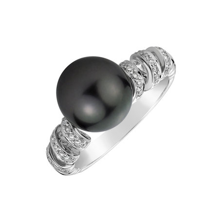 Diamond ring with Pearl Stormy Depth