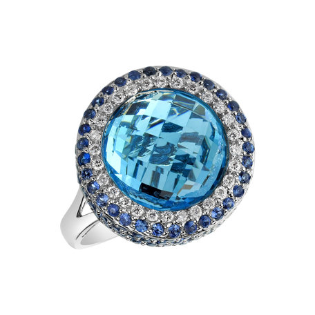 Diamond ring with Topaz and Sapphire Fontanna