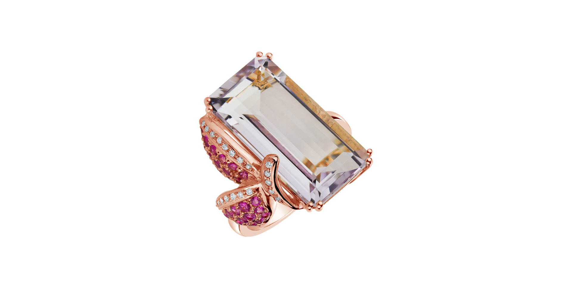 Diamond ring with Amethyst and Ruby Sonnehilda