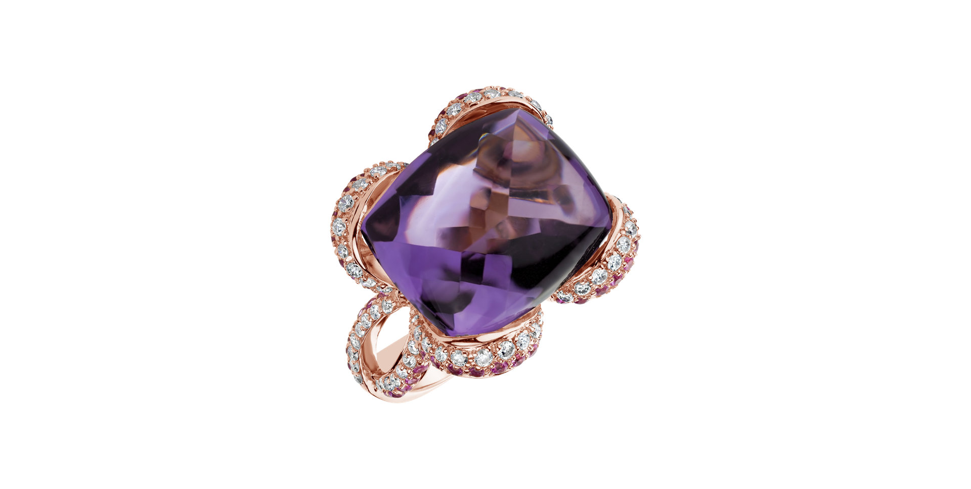 Diamond ring with Amethyst and Sapphire Special Amethyst