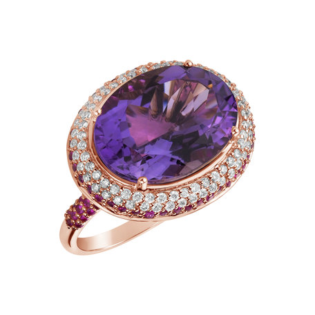 Diamond ring with Amethyst and Ruby Arlette