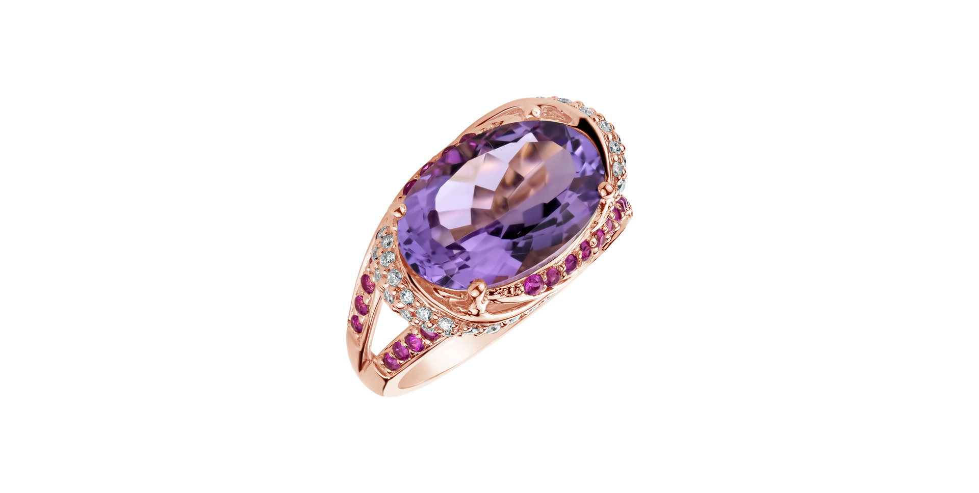 Diamond ring with Amethyst and Ruby Aquanetta