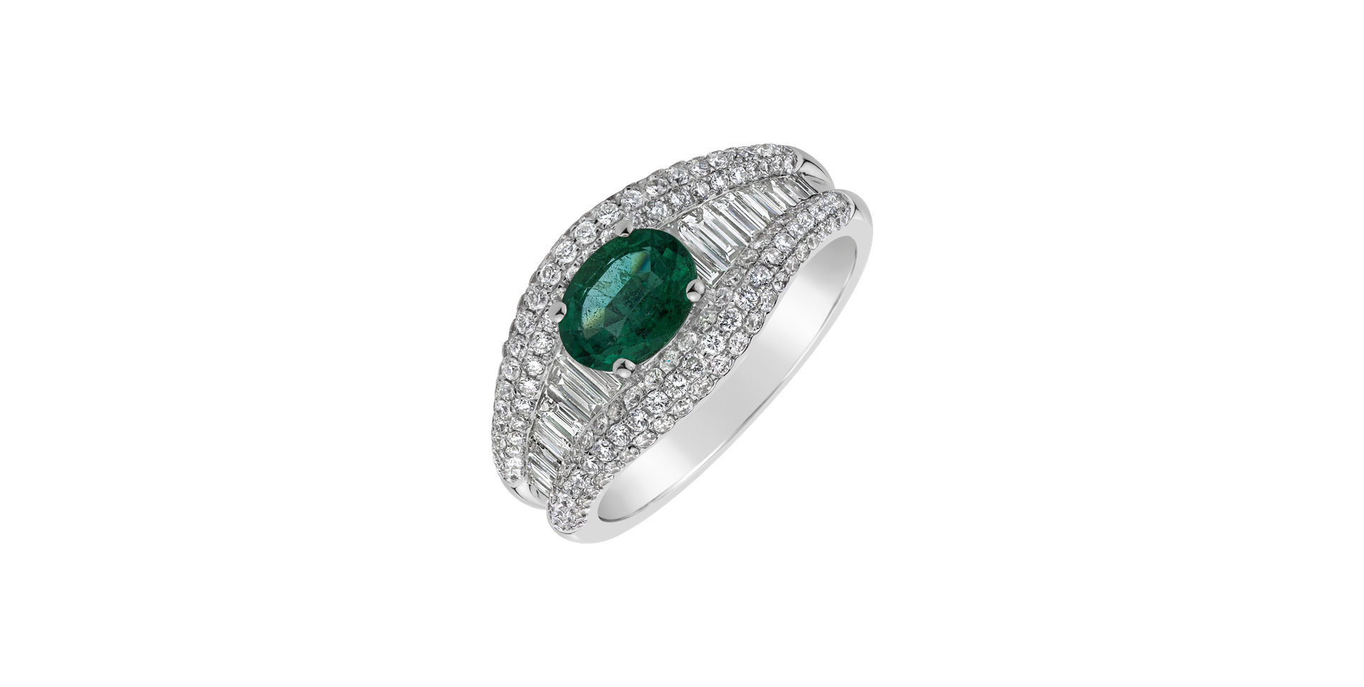 Diamond ring with Emerald Magnolia